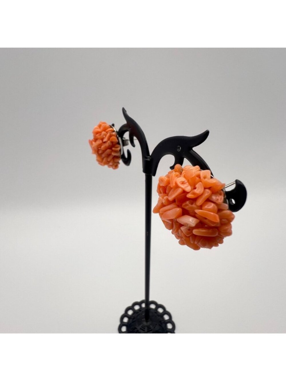 Vintage Salmon Peach Coral 3 Strand Necklace Cluster Earrings Jewelry Set - Picture 7 of 10